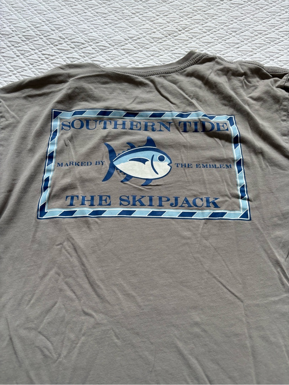 Southern Tide Taupe Tee with Navy and White Skipjack Graphic